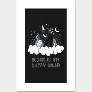 Unicorn Black Is My Happy Color Posters and Art